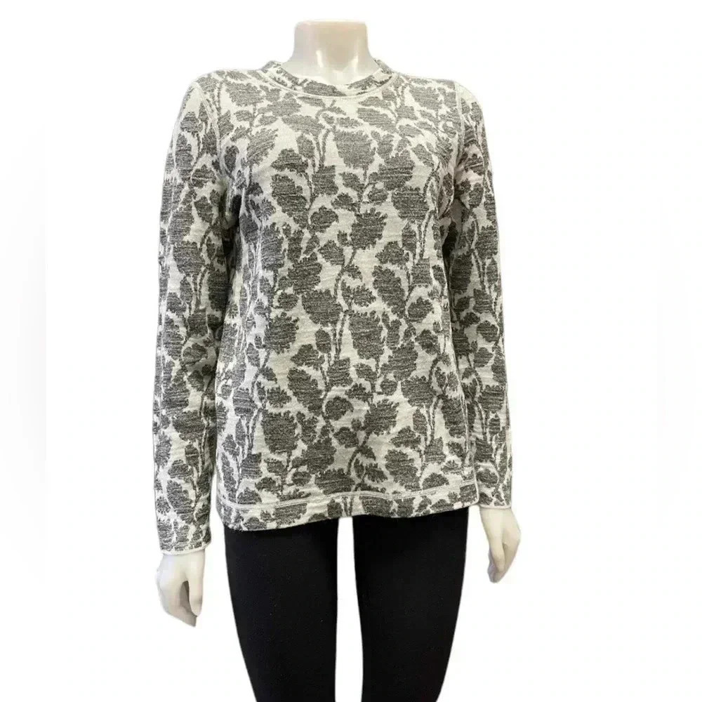 Loft Wool Blend Leaves Long Sleeve Crewneck Sweater Size Large